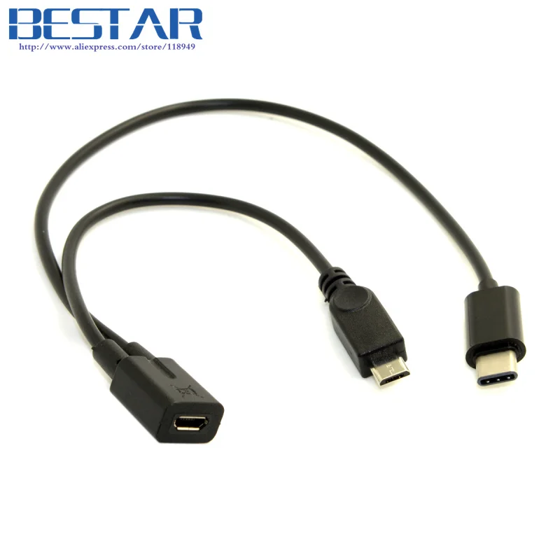 2 in 1 Micro USB Female to USB-C Type C USB 3.1 type-c & Micro USB Male Splitter Extension Charge charging charger Y Cable