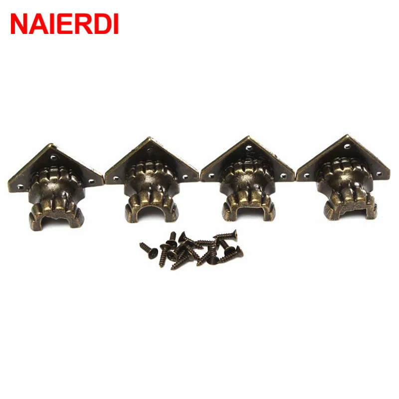 NAIERDI 8pcs Antique Brass Jewelry Chest Wood Box Decorative Feet Leg Corner Protector For Furniture Cabinet Protect Hardware