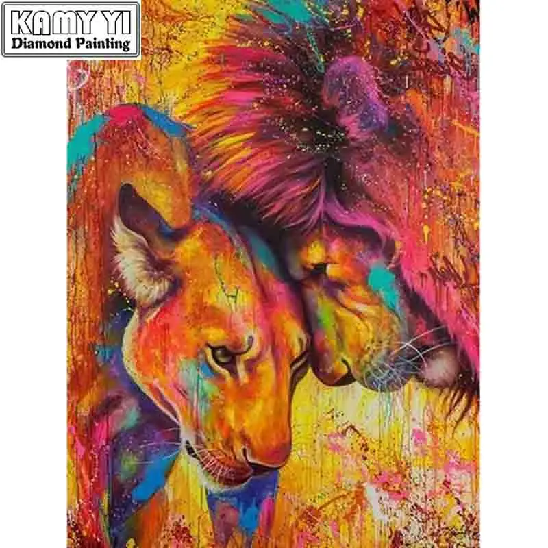 Diy Diamond Painting Cross Stitch 5D Diamond  Painting Mosaic Decor Full Diamond Embroidery Crafts Animals fight