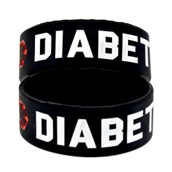1 PC Diabetic Silicone Wristband 1 Inch Wide Rubber Bracelet Black Bangle Adult Size