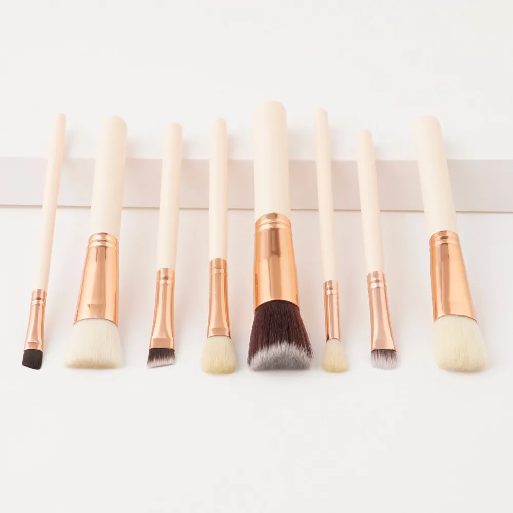 8 sztuk zestaw pędzli do makijażu kabuki złoty kolor podkład do cieni do oczu brwi Powder Contour Brush dla kobiet twarz przybory kosmetyczne