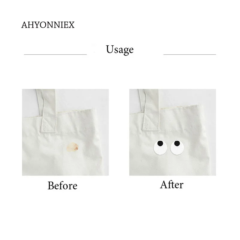 AHYONNIEX 1 Pair Eyes Embroidery Repair Patches Bag Jacket Jeans Cartoon Iron On Patches for Clothes Small Glue Sticker