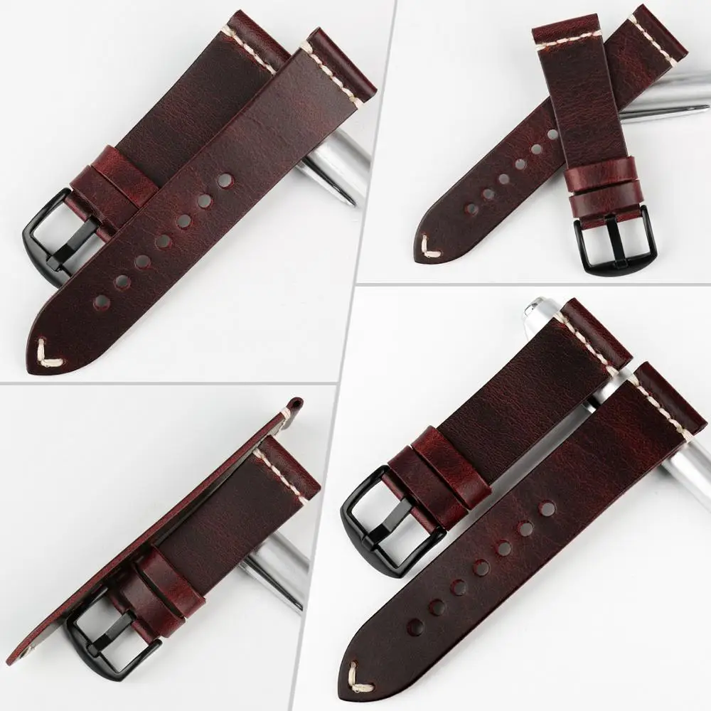 MAIKES Latest Designs 20mm 22mm 24mm Retro Red Grain 6 Color High Quality Steel Buckle Luxury Leather Watch Band Wrist Strap