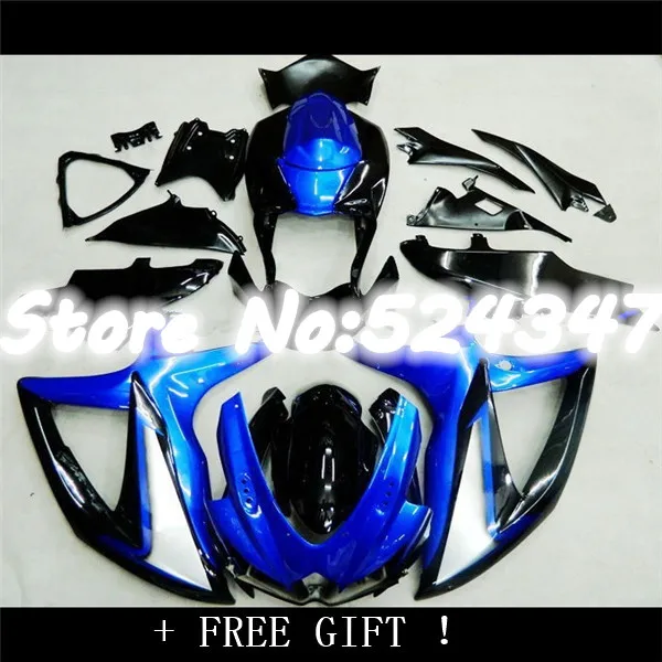 Hey-fairing kit for A K8 GSXR 600 700 2008-2010 black blue aftermarket GSXR600 GSXR750 08 09 10 fairings set for Suzuki