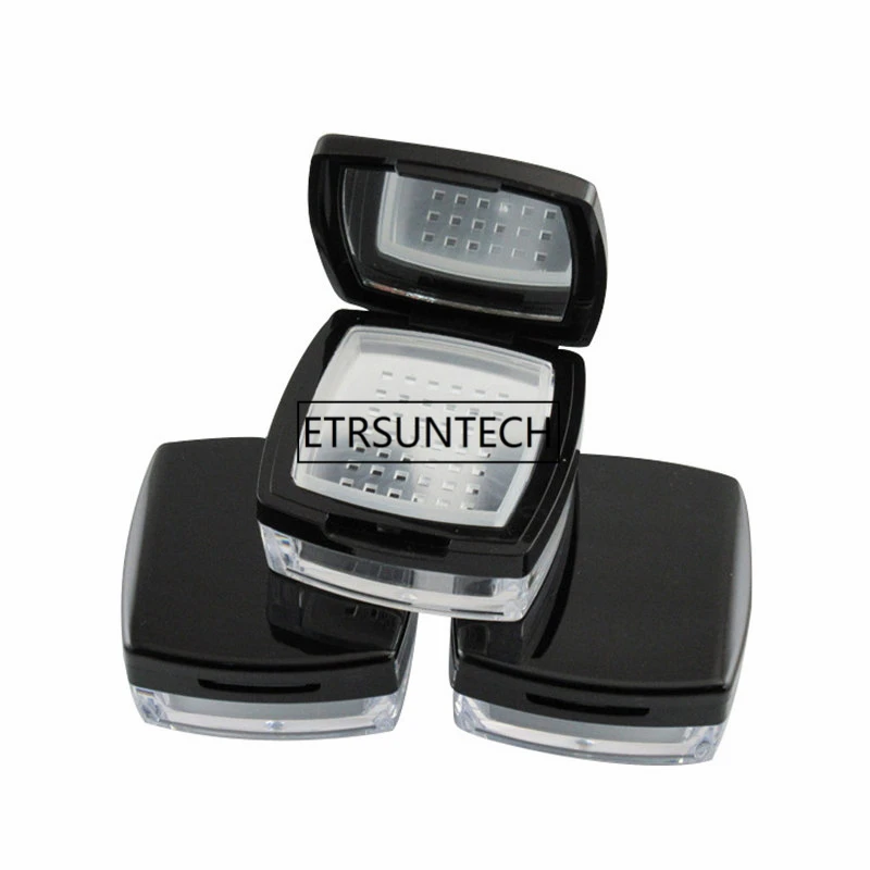 10g Empty Black Loose Powder Case With Mirror,Sifter Square Loose Powder Box With Sifter, Plastic Cosmetic Powder box F20171267