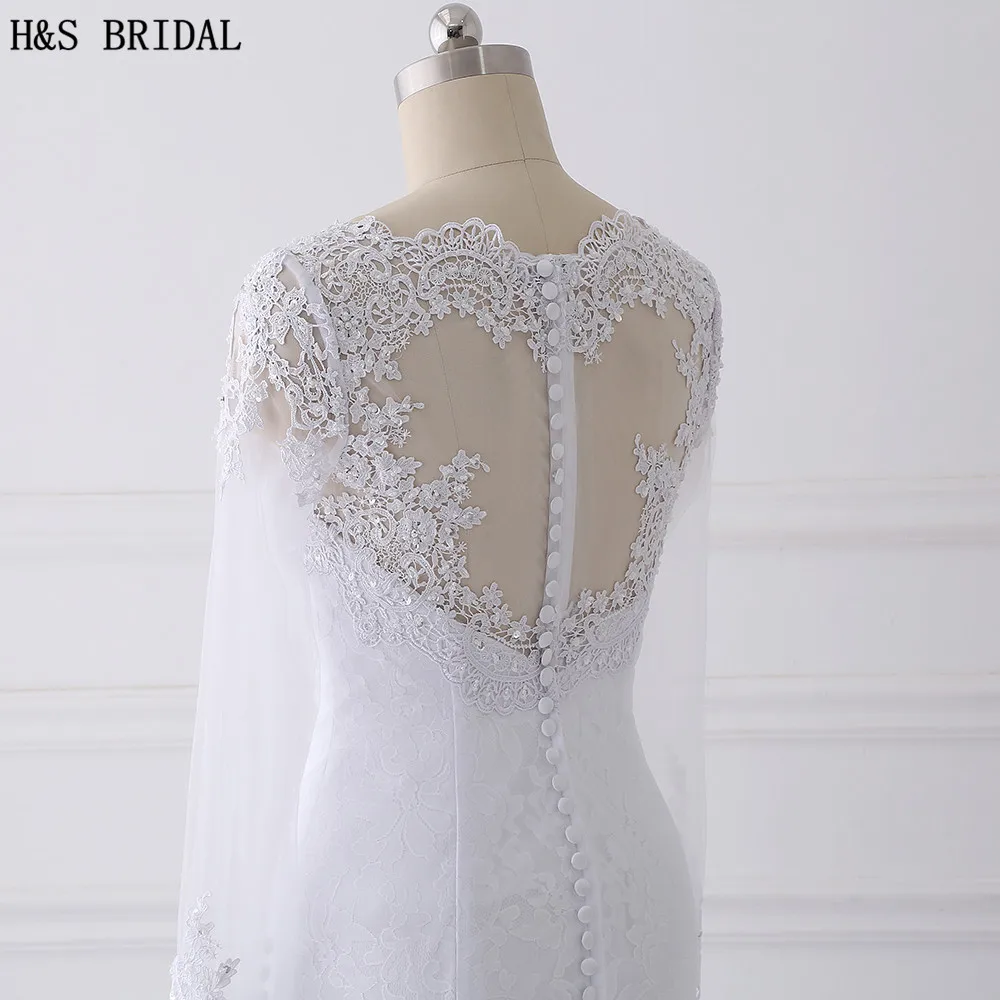 H & S – robe De mariée sirène en dentelle, manches longues, perles, col en V, turquie, 2020