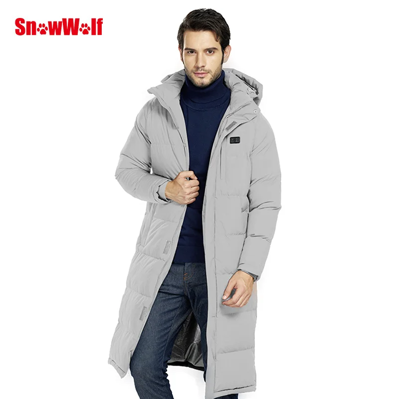 SNOWWOLF  Men Women USB heated Jacket Winter Outdoor Lovers Long Hooded Heating Coat Electric Thermal Clothing For Hiking