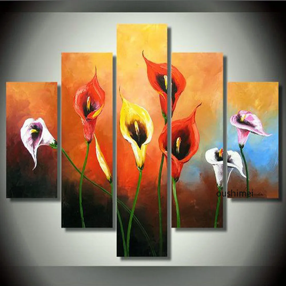 

100% Hand-painted High Quality Oil Painting Abstract Home Decor Art Lily Flower Painting for Wall Decor Group Paintings