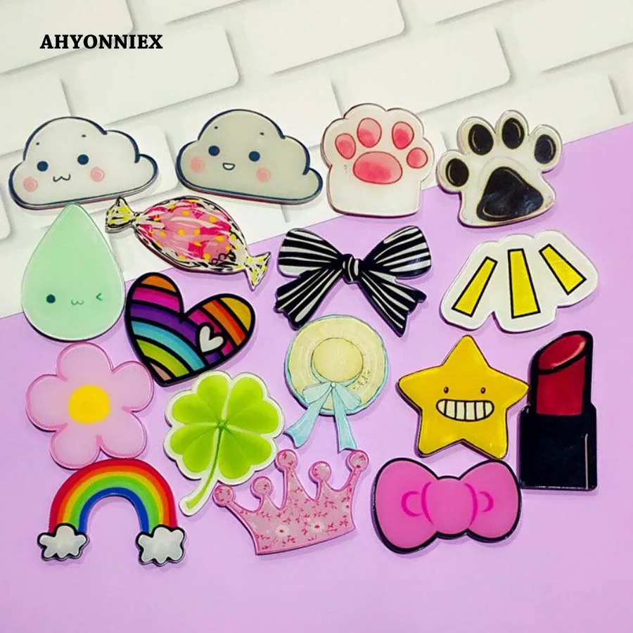 AHYONNIE 10 PC Cartoon Rainbow Star Bow Brooch Plastic Badges Icons on The Backpack Pin Badge Decoration Badges for Clothing