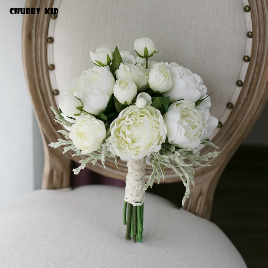 new artificial white peony rose flowers wedding bridal bouquet fake flower Bridesmaid bouquet bride supplies bridal bouquet