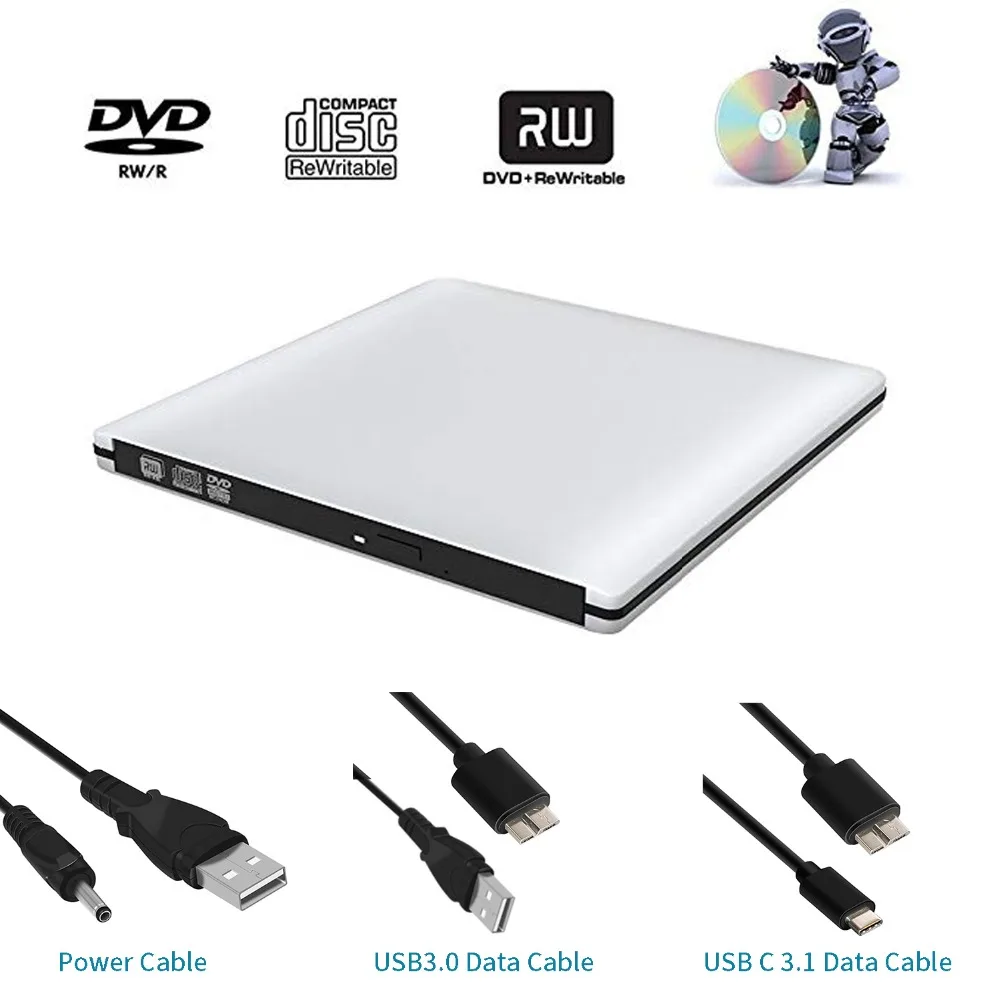 Lecteur CD externe USB C, portable, en aluminium, super optique, transfert de données à grande vitesse, pour système OS/Windows