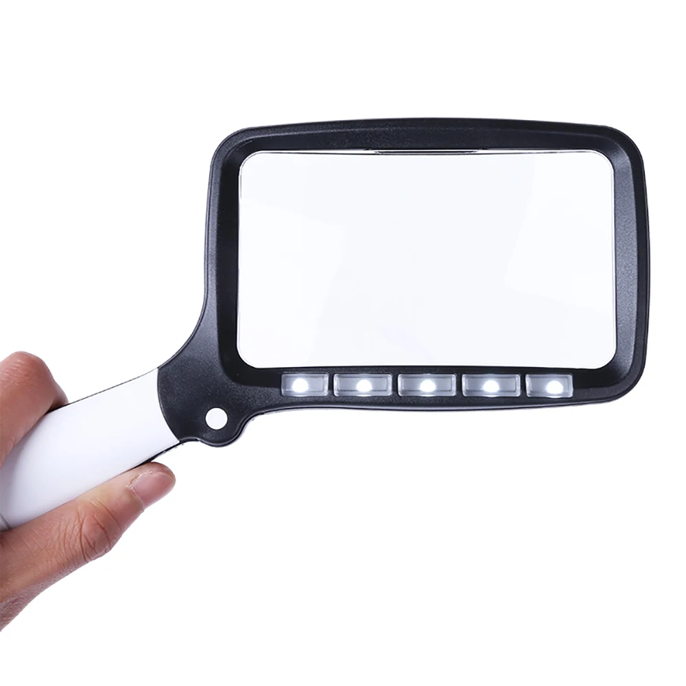 5 LED Magnifying Glass Light 2 Modes Dimmable Foldable Reading Magnifier 2x Magnification Hand Magnifier Seniors Children Books