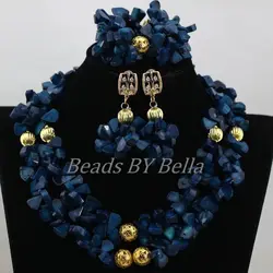 New Design Navy Blue Coral Beaded Necklace Set Fashion Costume Nigerian Wedding Bridal Jewelry Sets Free Shipping ABK670