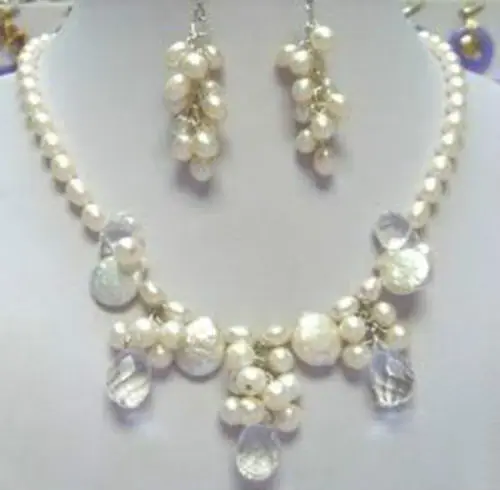 

Stunning Freshwater white pearl and opal necklace earrings sets