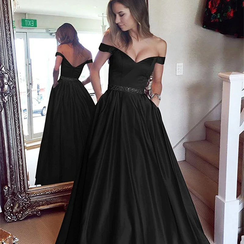 Beauty-Emily 2019 Panjang Panas dari Bahu Gaun Malam Deep V Tanpa Lengan Gaun Pesta Berlian Imitasi Ruched Buka Kembali prom Dress