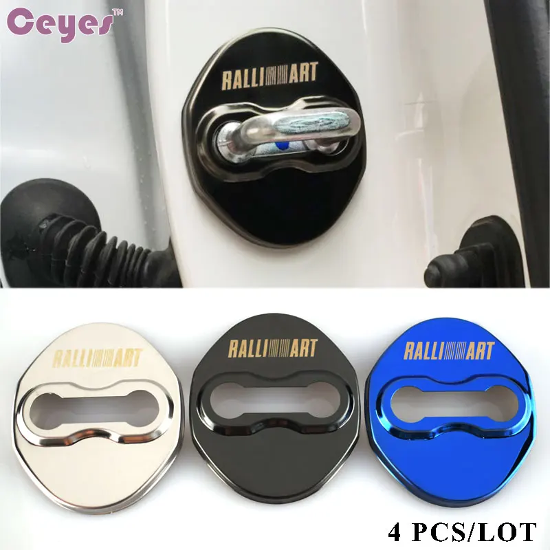 Ceyes Door Lock Cover Car Styling Car Emblems Stickers Case For Mitsubishi RalliArt Lancer 10 Ralli Art Accessories Car-Styling