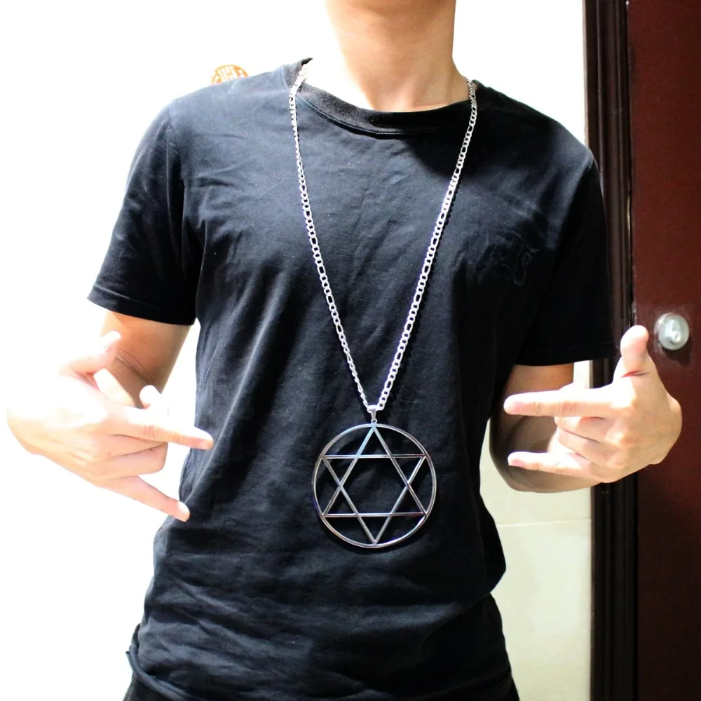 NK Figaro chain Large 4 inch Size Stainless Steel hexagram star of David Wicca paganism Pendant Necklace