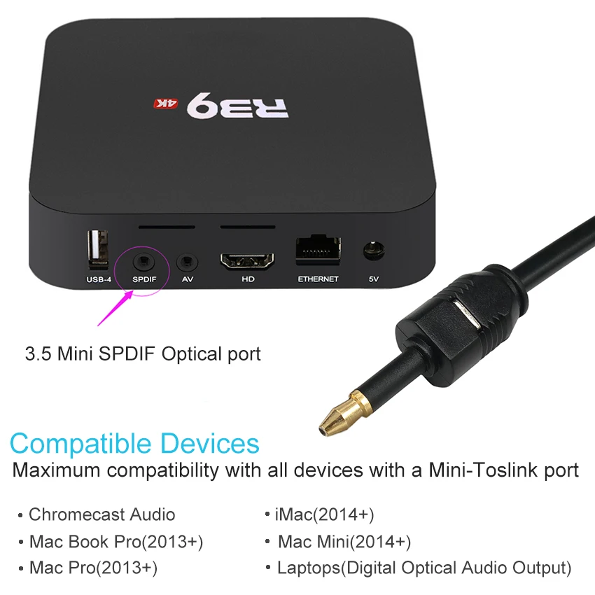 Cabo de áudio Emk-digital toslink, 3,5 spdif óptico, para mini tv box, barra de som, 1m, 1,5 m, 2m