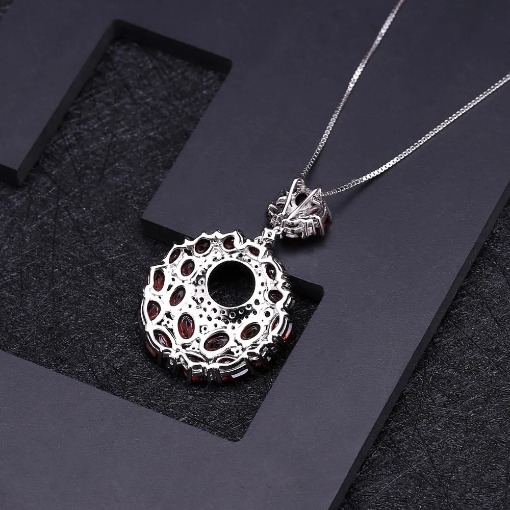 GEM\'S BALLET Natural Red Garnet Gemstone Vintage 925 Sterling Sliver Pendant Necklace For Women Gift Party Jewelry