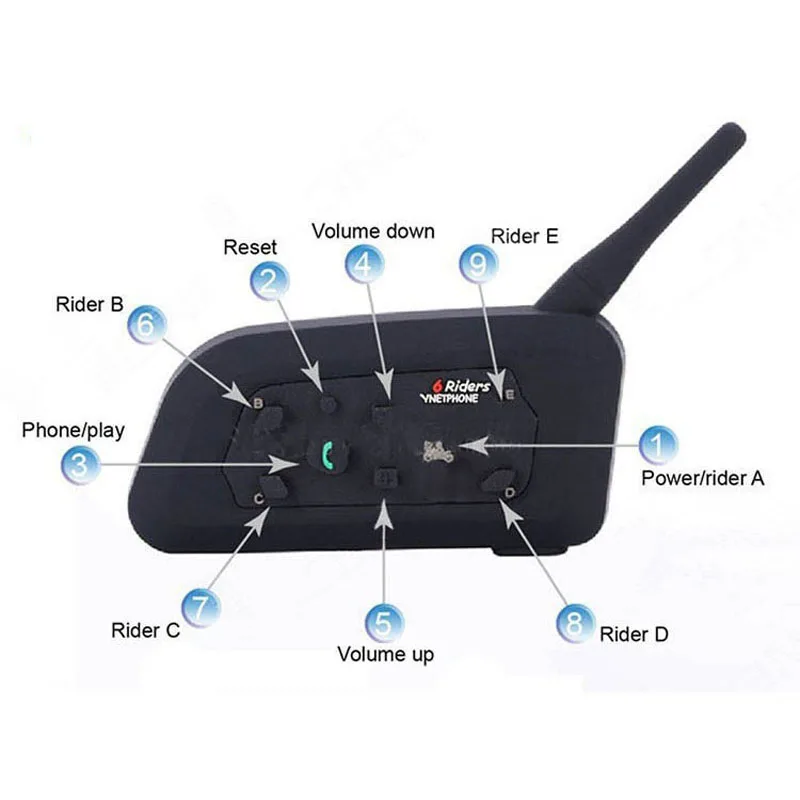 Vnetphone V6 BT Interphone 1200m Motorcycle Bluetooth Helmet Headset Intercom Intercomunicador Moto Interfones For 6 Riders