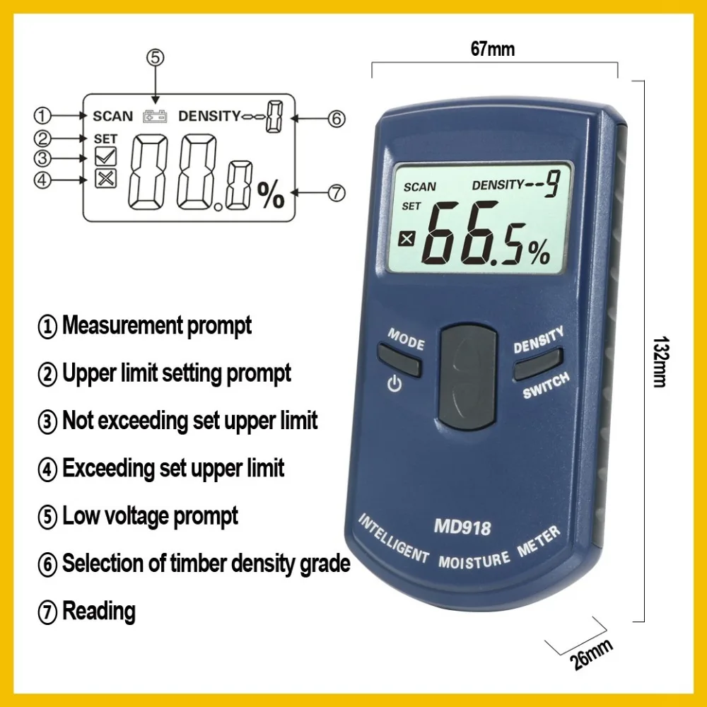 RZ Inductive Wood Timber Moisture Meter Hygrometer Digital Electrical Tester Measuring tool MD918 4~80% Density electromanetic