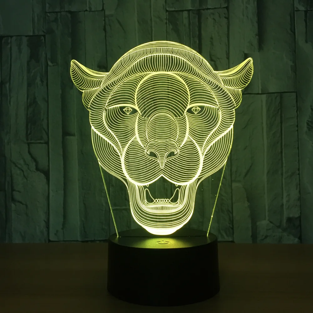 African lion head 3D visual night light 7 color adjustable USB Lion pattern action figure Acrylic room decoration Y86