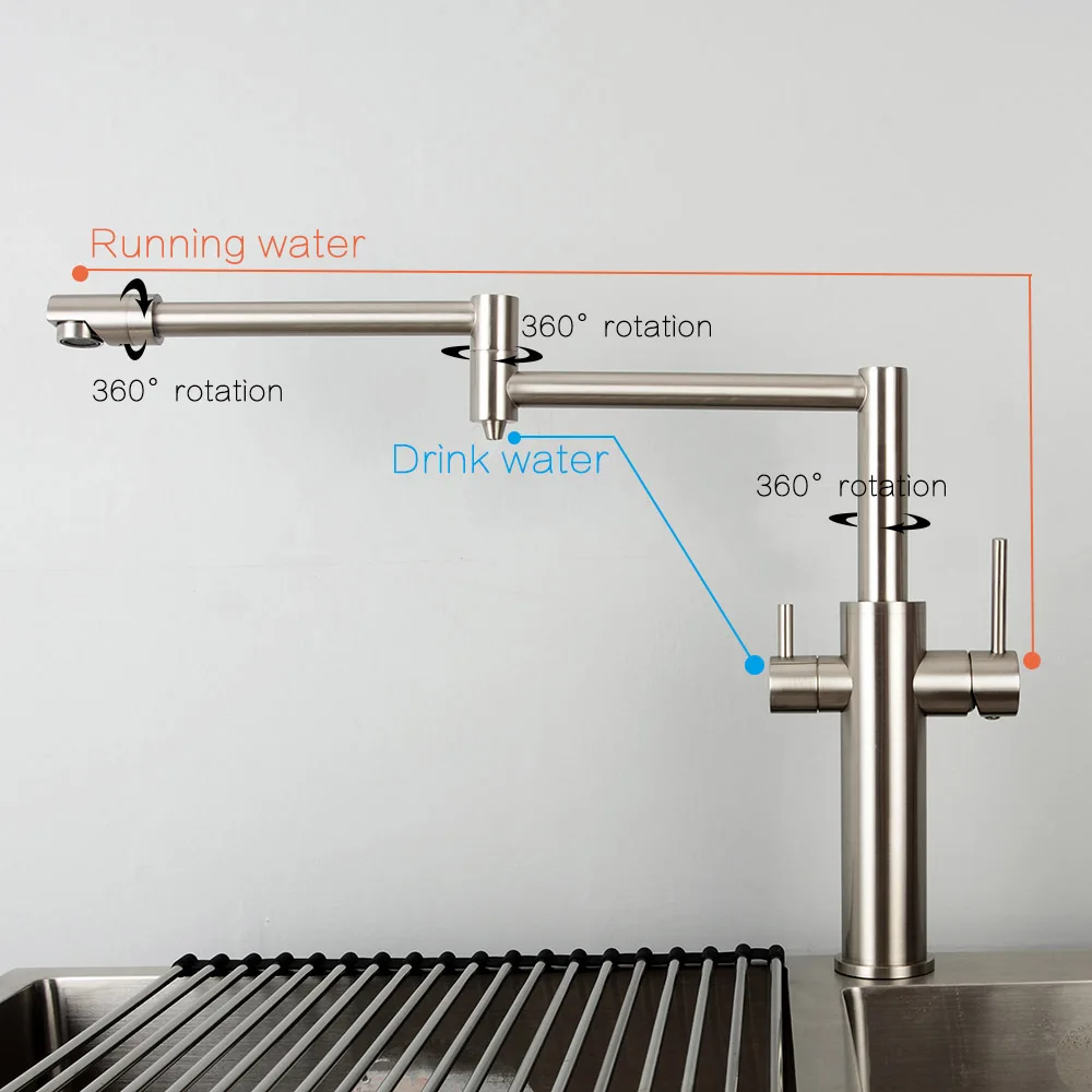 Matte Schwarz 3 Möglichkeiten Küche Wasserhahn Qualität Messing Deck Montiert Küche Waschbecken Wasser Mischer Gebürstet Nickel Trinken Wasserhahn