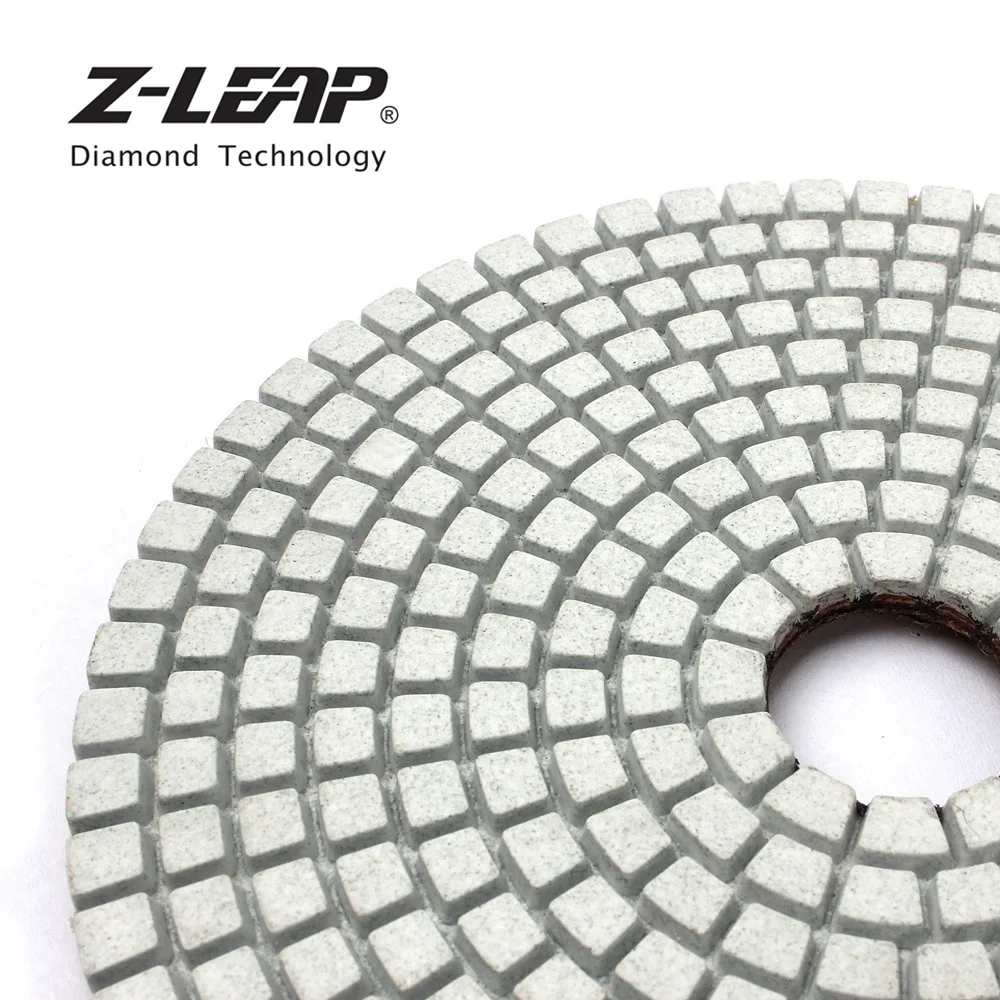 Z-LEAP 5 Inch 125mm Wet Diamond Polishing Pads Flexible Sanding Disc Stone Marble Granite White Bond 7pcs Mix Grit Abrasive Tool