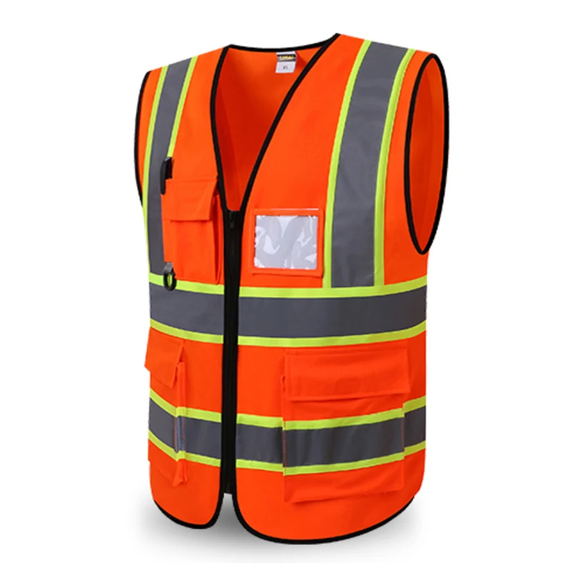 

Unisex Safety Vest One Size Fit Most Reflective Motorcycle Vest Zipper Front Fluorescent Orange Yellow Trim Logo Printing XL