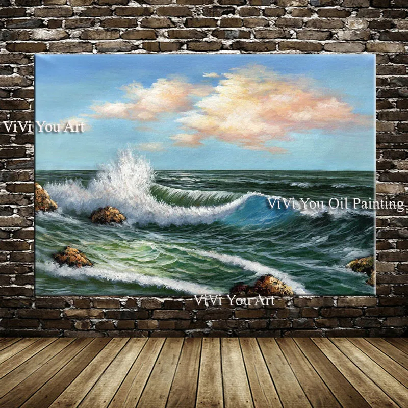 

Aritist Hand painted Sunset Sea Beach Oil Painting on Canvas Ocean Wave oil painting Contemporary Art Modern art Wall Decoration