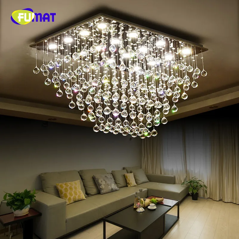 

FUMAT Modern Minimalist Rectangular 3 Color Dimmable K9 Crystal Balls Stainess Steel LED Ceiling Lamp Luxury For Dining Room