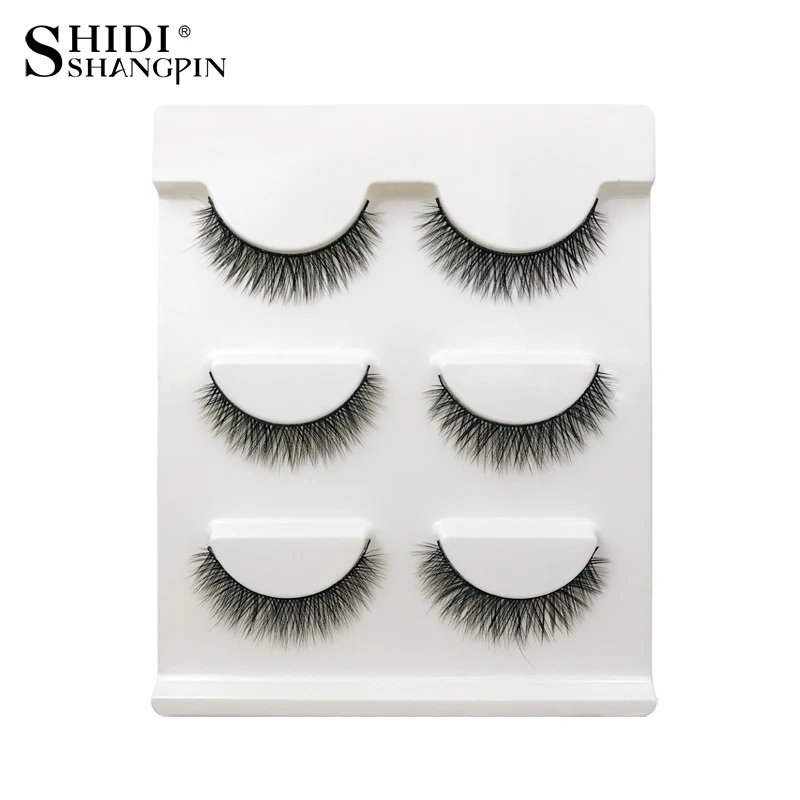 SHIDISHANGPIN 1 box mink eyelashes natural long 3d mink lashes short  Cross Messy false eyelash 8mm 3 pairs mink eyelashes X05