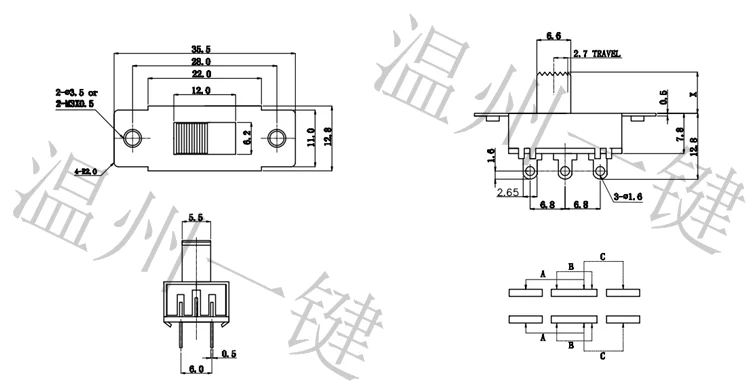 5pcs SS-23F19 (2P3T) Handle height 8mm 9mm 3 gear car refrigerator large current toggle Slide DIP switch 6 feet