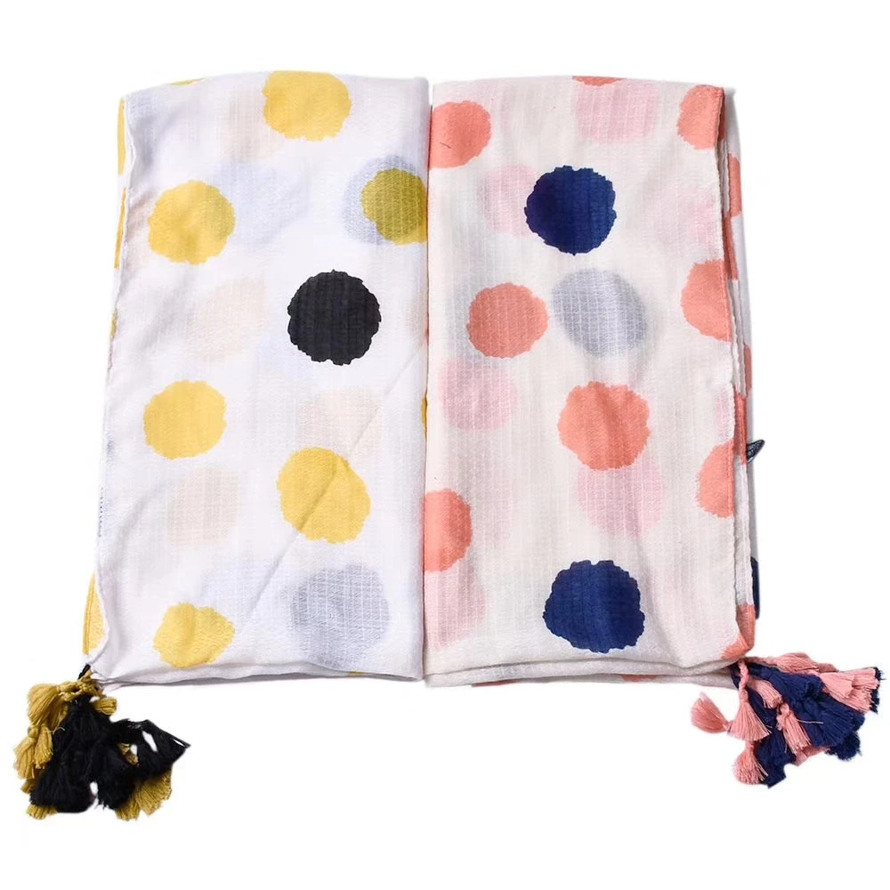 2018 New Fashion Big Dot Print Tassel Scarf Shawls Cotton Voile Spot Polka Scarves Wraps Shawl Muffler Hijab