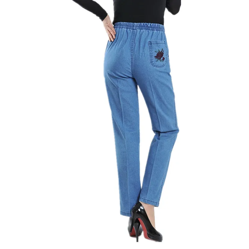 

2019 Embroidery Jeans Women Office Lady Winter Stretch High Waist Jeans Thick Skinny Women Jeans Pants Full Length