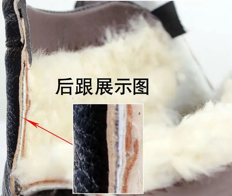 Size 38-48 Cold Winter Men Genuine Leather Boots Quality Thick Wool Warm Snow Boots Outdoor Waterproof Rubber Fur Climbing Shoes