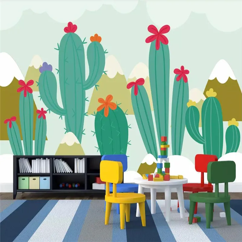 

Custom wallpaper modern minimalist Nordic cute cactus TV background wall painting