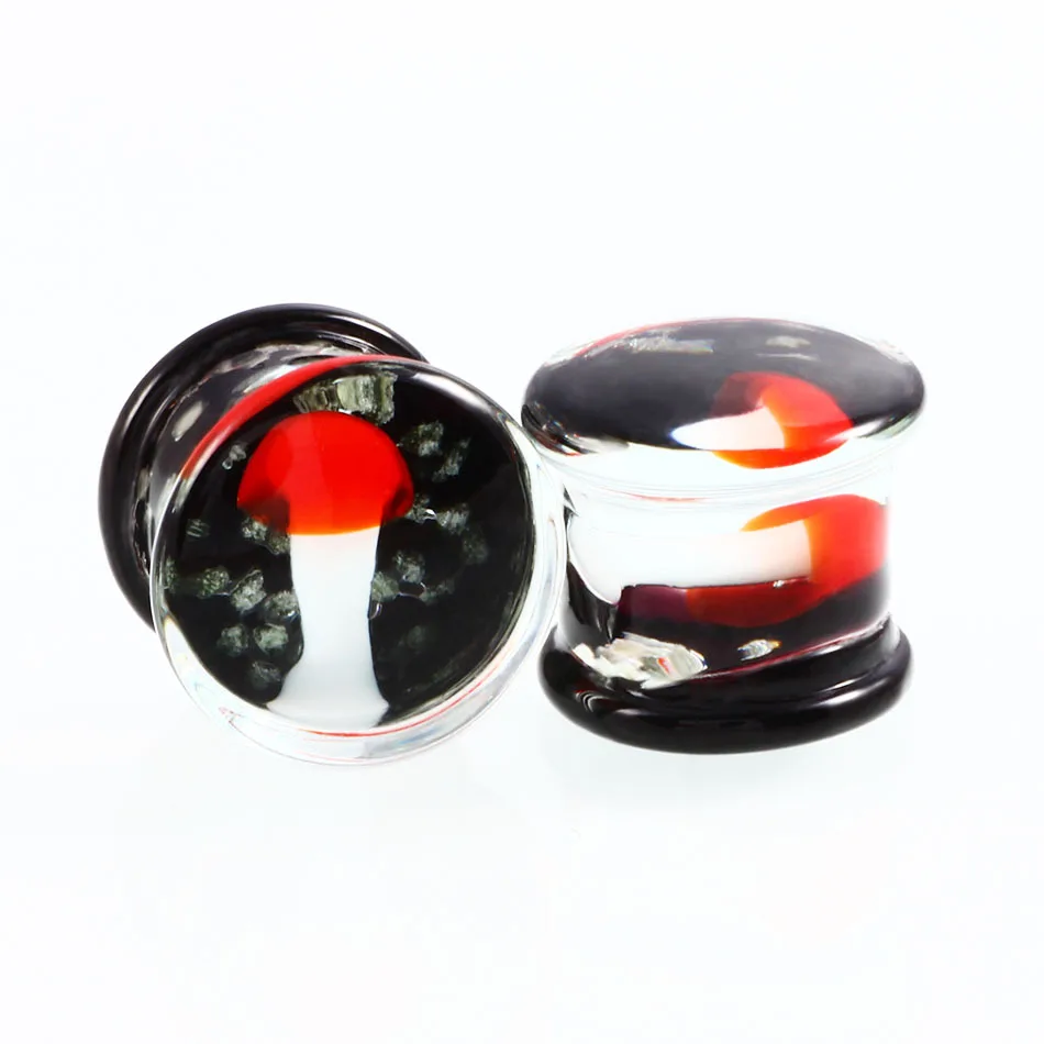 Nieuwe Merk 1 Paar Mangic Lichtgevende Paddestoel Glas Oordoppen Tunnels Gauge Tunnel Body Piercing Sieraden Oor Expander 8-16mm Zomer