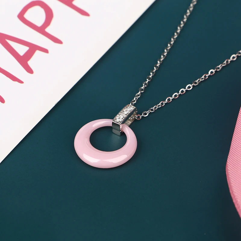 Fashion Simple Chain Circle Ceramic Pendant Necklace Women Crystal Necklaces Collier Femme Jewelry Correntee Jewelry