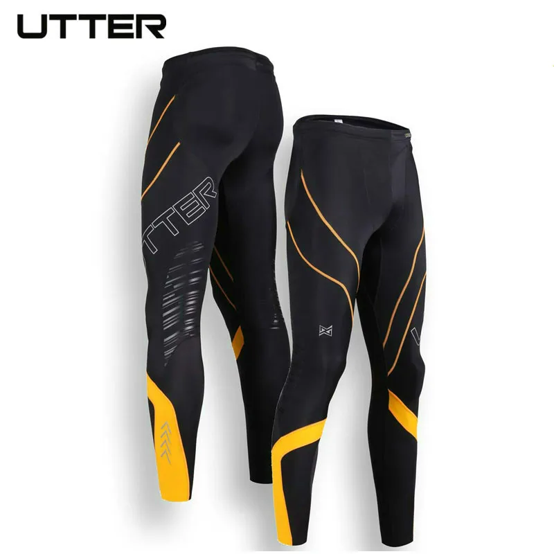 UTTER J6 uomo giallo stampa pantaloni a compressione sport collant da corsa Bodybuilding Leggings da Jogging Fitness palestra italia tessuto CVC