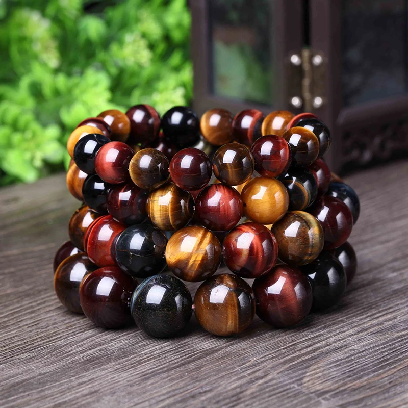 Natural Colorful Tiger Eye Stone Bracelets 12-18mm Beads Crystal Bracelet for Men Women Lucky Fashion Jewelry