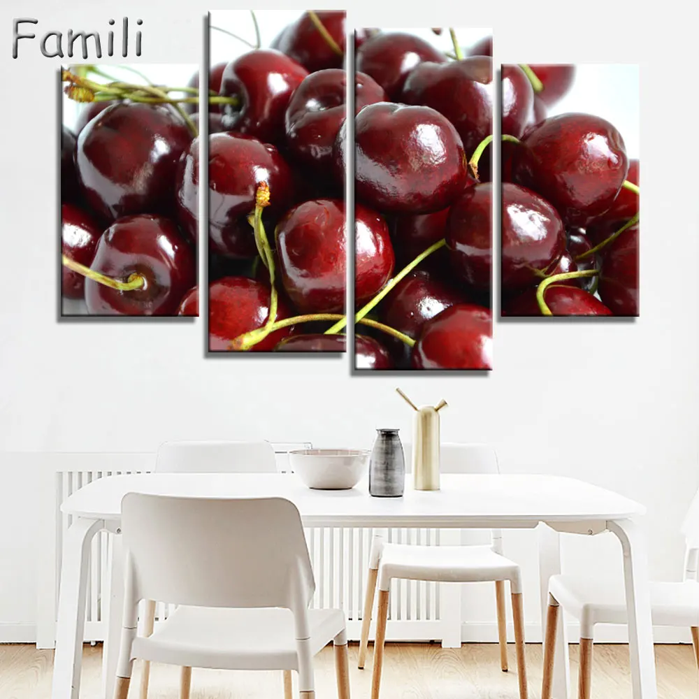 Canvas painting 4 panel Restaurant Fruits Orange grape green apple wall art Modern Modular pictures On for kitchen decor poster