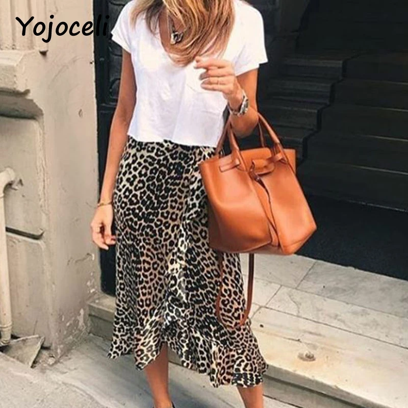 

Yojoceli sexy leopard print ruffled skirt bottom women asymmetrical female party club skirt bust skirt