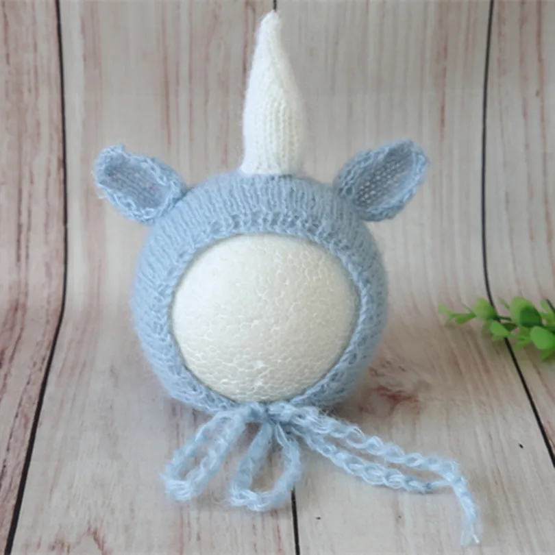 Blue Baby Hat Photo Props Knitted Animal Hat for boys Neborn Bonnet Infant Cap Props