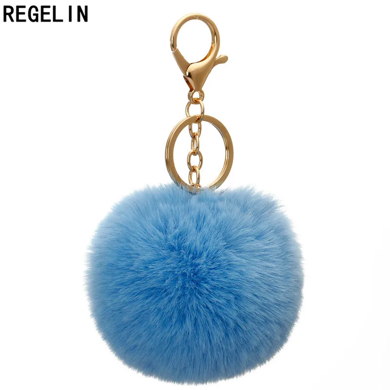 REGELIN Lovely Fluffy Pompom Keychains Artificial Rabbit Fur Ball KeyChain Women Bag Charms Jewelry Gift Pompom Keychain