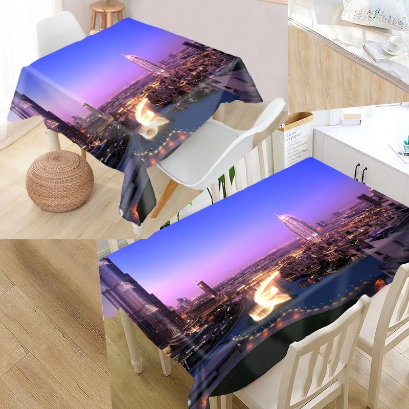 Dubai Night View Custom Table Cloth Oxford Print Rectangular Waterproof Oilproof Table Cover Square Wedding Tablecloth