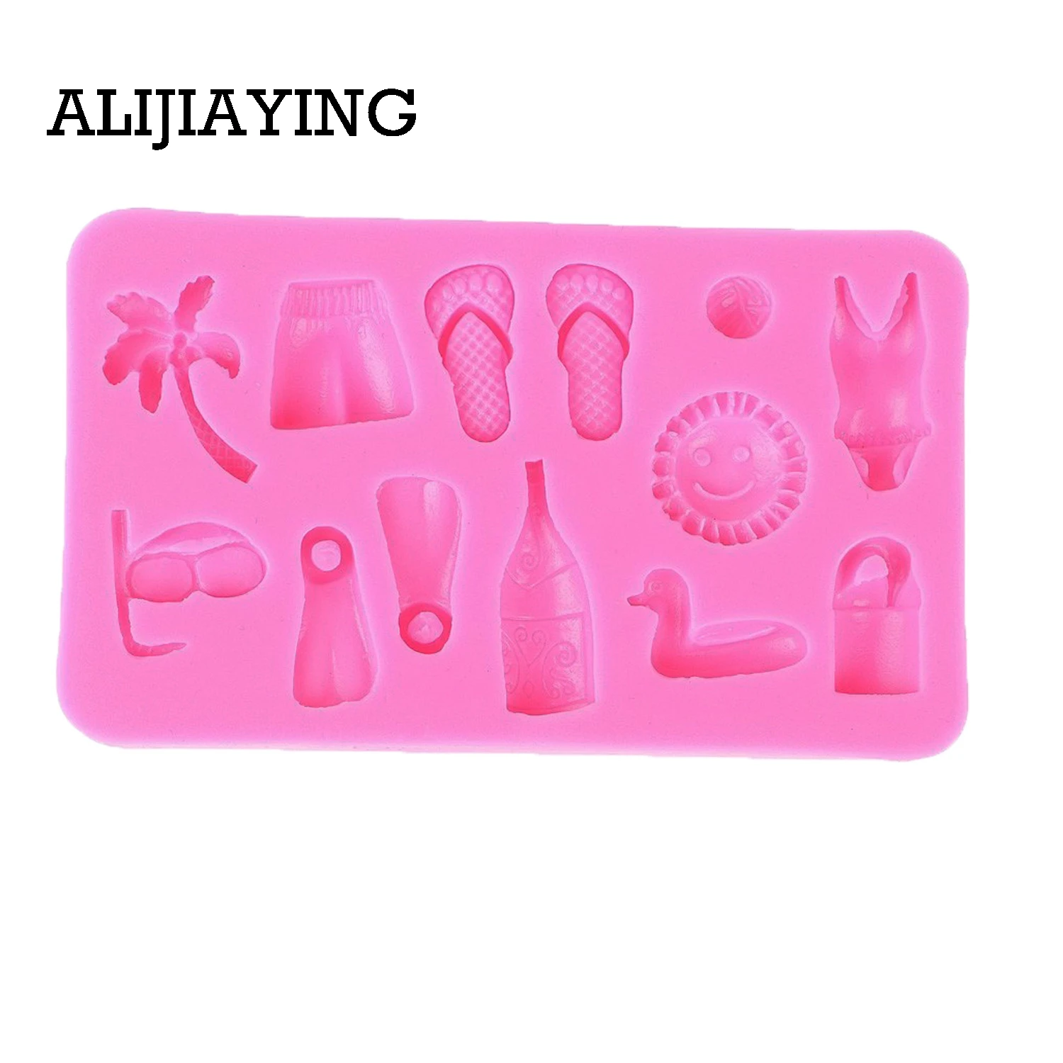 M0427 1Pcs  Summer Beach Sun Slipper glasses Swimsuit Shorts Silicone Mold DIY party cake Decorating Tools