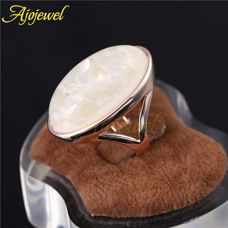 Ajojewel White Shell Single Stone Ring New Luxury Big Rings Golden Finger Jewelry Anillo