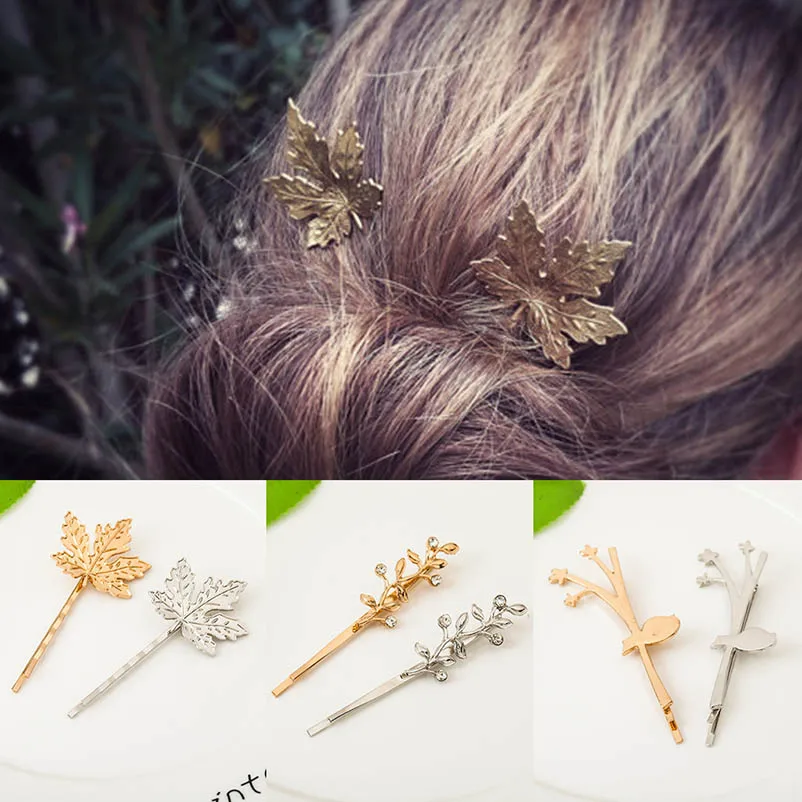 Ramo di foglie d\'acero fermagli per capelli e spille in argento dorato forcine accessori per capelli copricapo per le donne