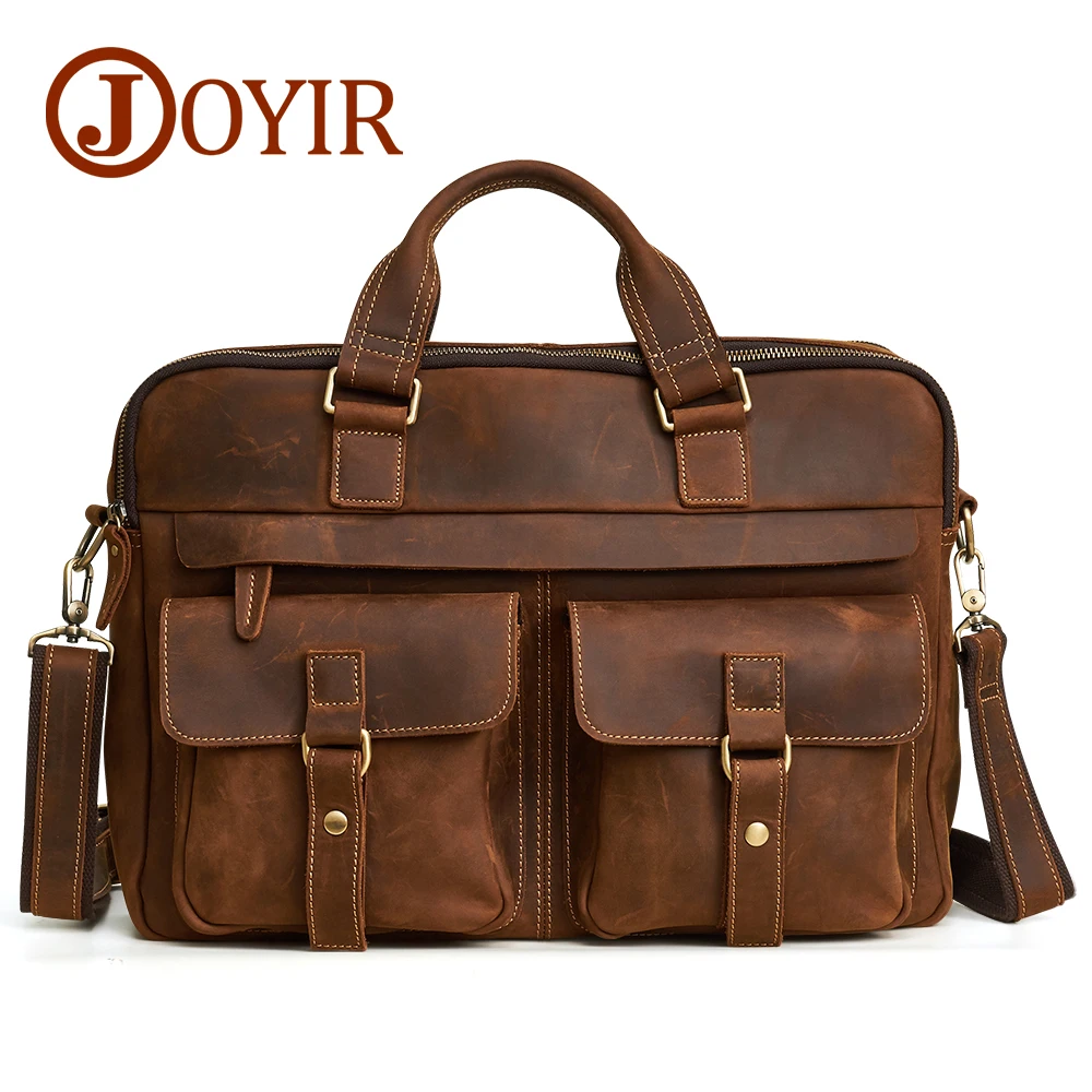 JOYIR Men Briefcase Real Crazy Horse Leather Messenger 17\